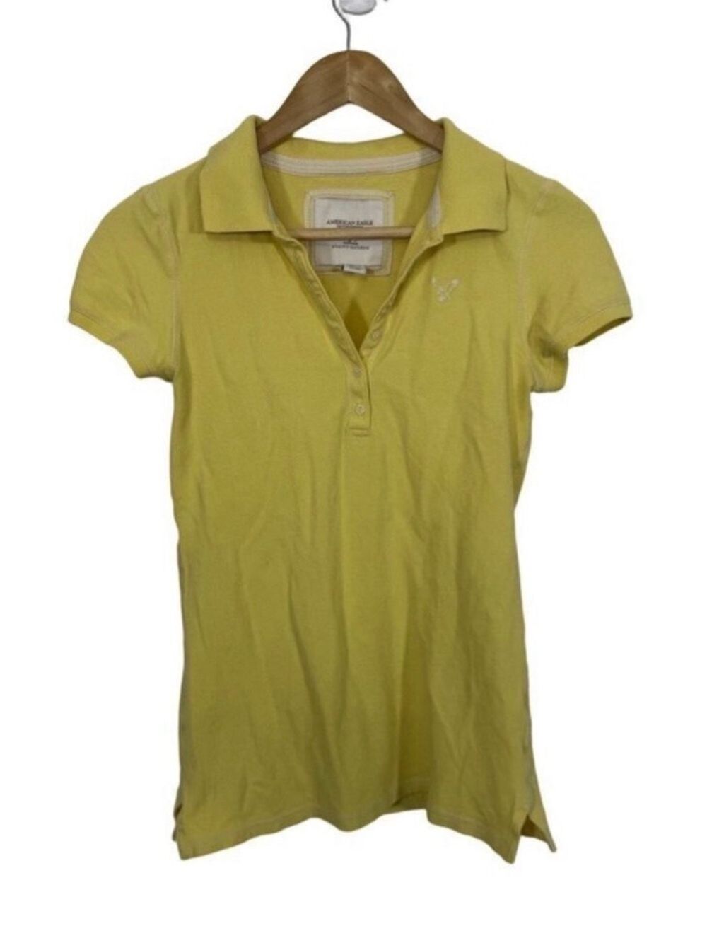 American Eagle The Eagle Short Sleeve Polo Shirt Yellow Medium Women Polo